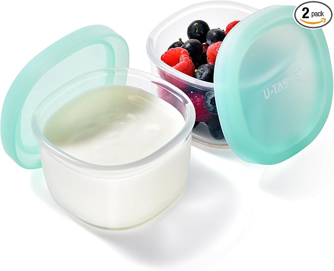 U-Taste Silicone Container with Lids, Small Mini Food Storage, 6oz * 2 | Food Grade Liquid Silicone, Leak-Proof Airtight Lids, Freezer & Microwave Safe, Mini Sauce Tupperware with Clear Measurements by U-Taste