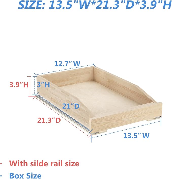 ROOMTEC Pull Out Cabinet Organizer with Soft Close, 13-1/2" W x 21" D, Pull Out Cabinet Drawer for Kitchen cabinets, Pull Out Cabinet Shelf, Finished, Bottom Assembly - Image 4