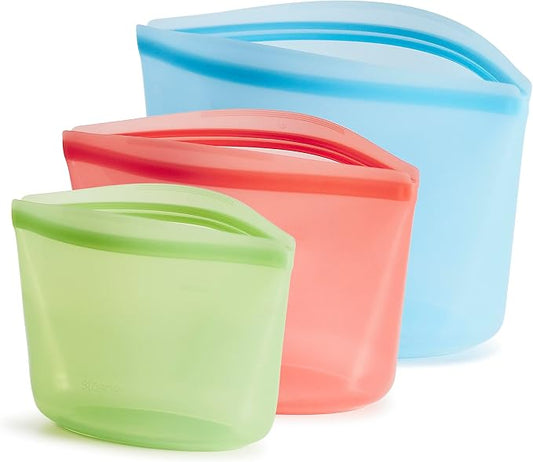 Stasher Premium Reusable Silicone Bags and Lunch Bag, 3-Pack, Multicolor | Food-Safe Silicone, BPA-Free, Leak-Free, Eco-Friendly, Dishwasher, Travel Containers, Meal Prep, Food Storage, Travel by Stasher