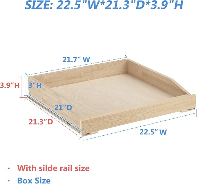 ROOMTEC Pull Out Cabinet Organizer with Soft Close, 22-1/2" W x 21" D, Pull Out Cabinet Drawer for Kitchen cabinets, Pull Out Cabinet Shelf, Finished, Bottom Assembly - Image 3