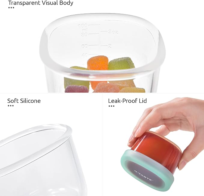 U-Taste Silicone Container with Lids, Small Mini Food Storage, 3oz * 2 | Food Grade Liquid Silicone, Leak-Proof Airtight Lids, Freezer & Microwave Safe, Mini Sauce Tupperware with Clear Measurements - Image 6