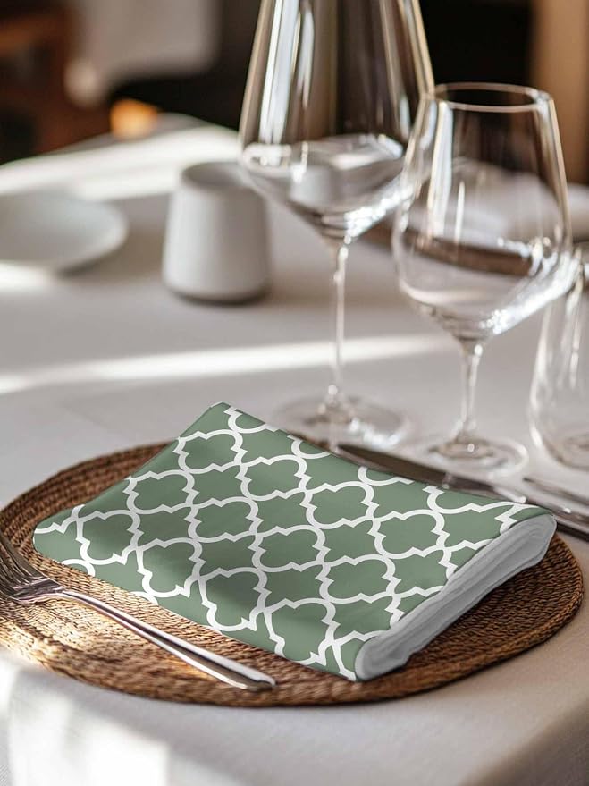 Cloth Napkins Set of 8-20x20 Inches, Sage Green Morocco Washable Reusable Table Napkins, Minimalist Boho Ethnic Abstract Motif Soft & Absortbent Dining Napkin for Party Wedding Hotel Restaurant - Image 7
