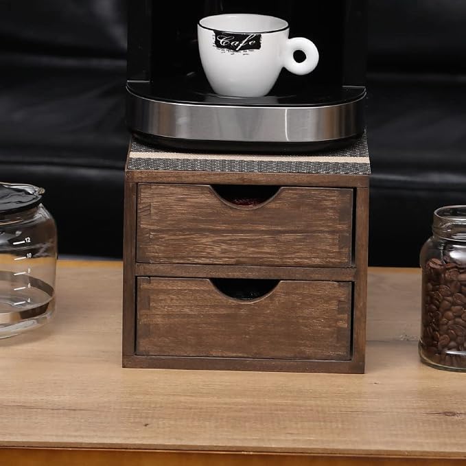 DDYURI Drawer Organizer Coffee Pod Holder - Kitchen Cutlery Storage Accessories/ K-Cup Drawers with Detachable Wooden Partition - Coffee Capsules Organization Counter - Wood desktop Small Cabinets - Image 7