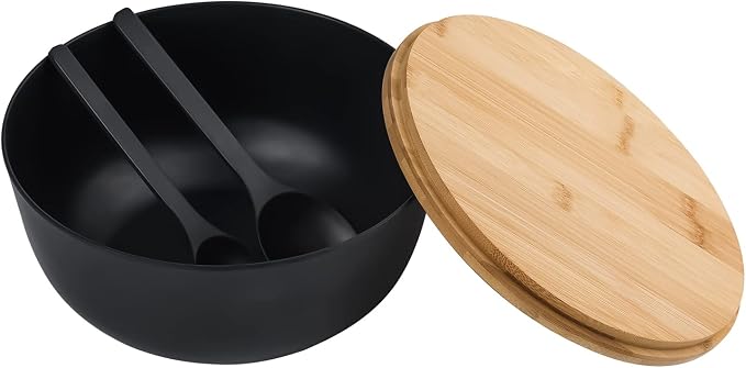 LOVYANXUE Bamboo Fiber Salad Bowl with Servers Set Large 9.8inches Nature Bamboo Mixing Bowl with Servers with Lid Spoon and Fork for Fruits,Salads and Vegetables - Image 8