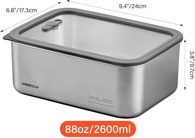 88oz/2600ml Stainless Steel Food Containers,Stainless Steel Containers with Lids,Snack Containers,Lunch Box,Easy Clean,Airtight&Leakproof for Kitchen Storage,Dishwasher Safe,BPA-Free - Image 2