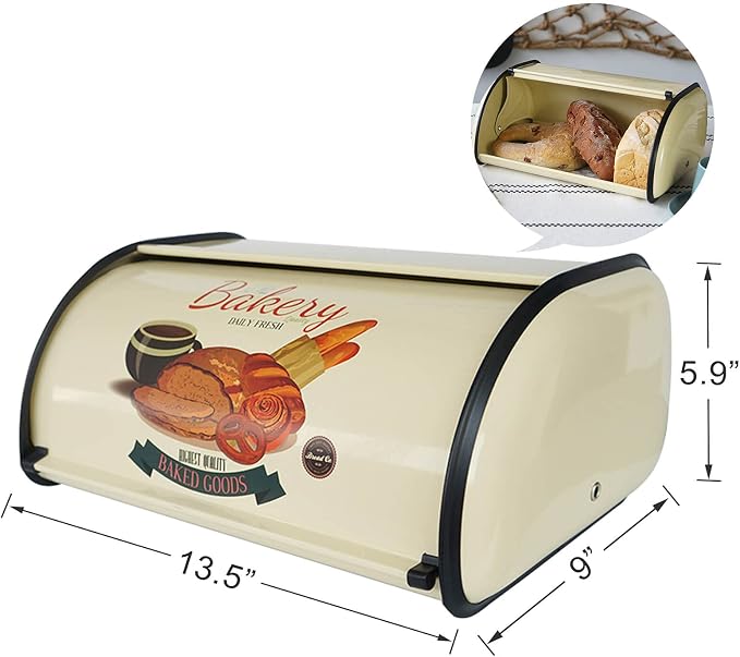 SOTECH Bread Box Kitchen Metal Container for Storage Bin Countertop Keeper Rustic Holder Vintage airtight Counter with Roll Top Farmhouse Bread Boxes - Image 4