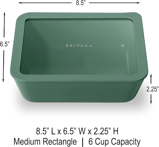 Glass Food Storage Container with Lid, 6-Cup Medium Rectangle | Microwave-Safe Airtight Lid, Oven-Safe Ceramic-Coated Glass | Zero Plastic, No PFAS/PFOA/BPA, Reusable [Pine] - Image 2