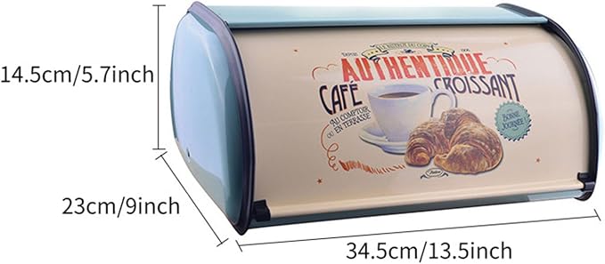 Metal Bread Box with Roll Top, Large Capacity Airtight Vintage Metal Bread Bin, Space Saving Countertop Storage for Kitchen Home Loaves and Pastries (Blue Green) - Image 2
