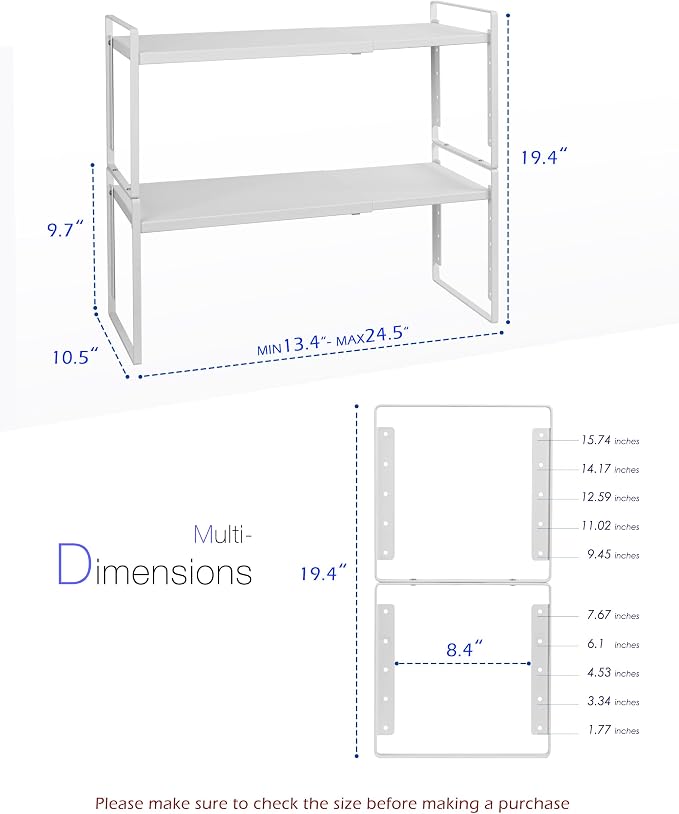 Nxconsu Kitchen Cabinet Shelf Organizers, Countertop Riser, 10.5" 2 Pack | Expandable Metal Shelf Holds 50lbs with 5 Adjustable Height Levels for Kitchen Cabinet Cupboard Pantry Countertop - Image 3