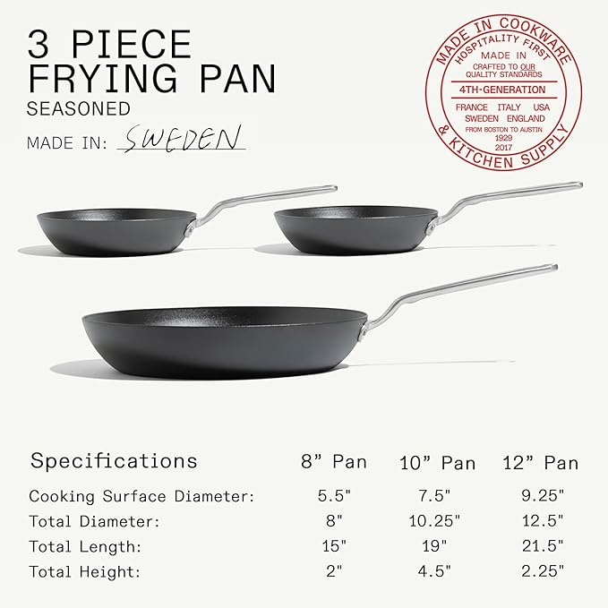 Made In Cookware - 3 Piece (Includes 8",10",12") Seasoned Carbon Steel Frying Pan - Professional Cookware - Crafted in Sweden - Induction Compatible - Image 3