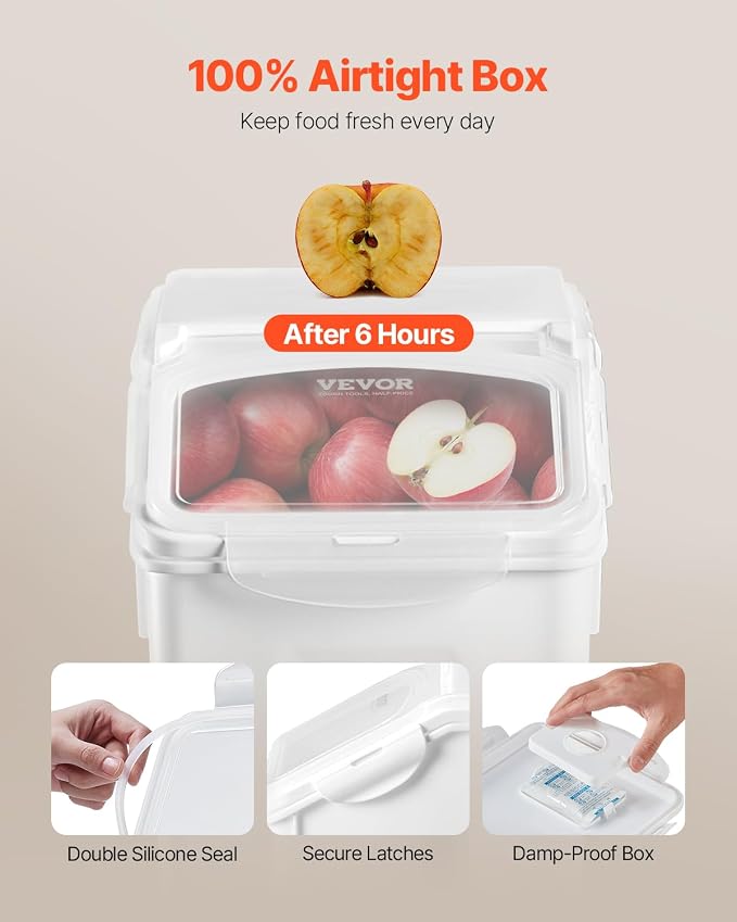 VEVOR Rice Storage Container, 3.5Gal/15Lx2 + 4.5Gal/20Lx2 Large Dog Food Dispenser Bin, Kitchen Ingredient Grain Cereal Bin, Pet food Containers with Wheels, 4 Measuring Cups, Airtight Lid, 4 Pack - Image 3