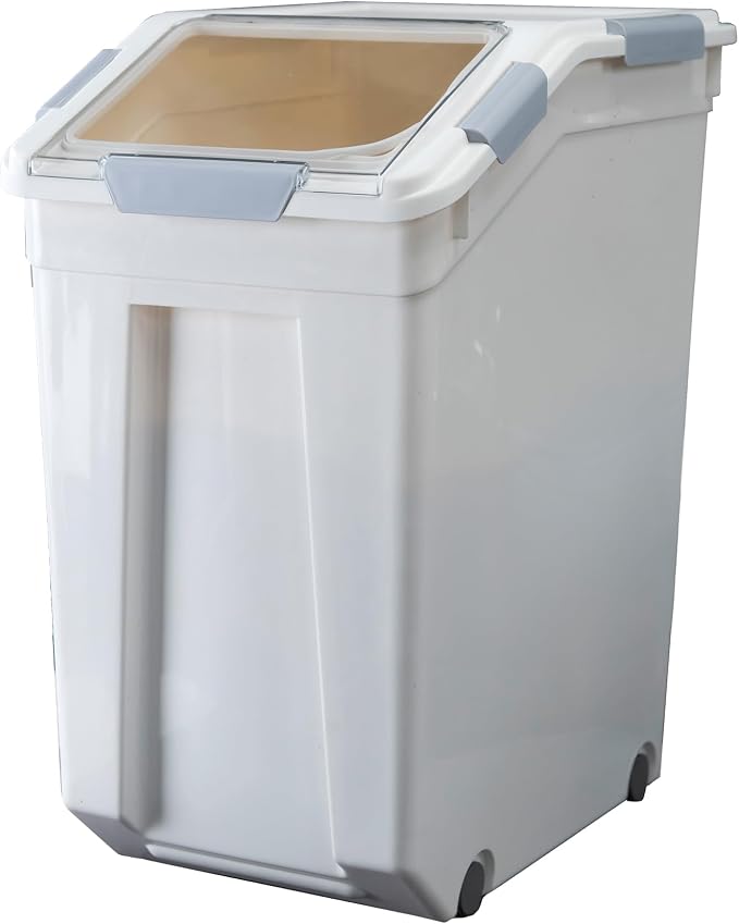 33 Liter / 50 lbs Rice Storage Container with Measuring Cup, BPA free, For Rice | Grain | Pet Food | Flour, 1 count, White by HANAMYA