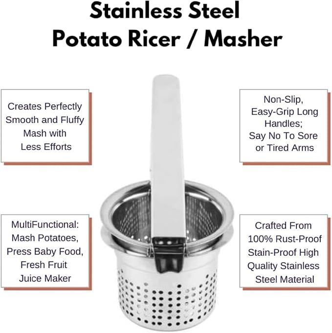 Stainless Steel Potato Masher & Ricer – Heavy-Duty Presser, Crusher & Squeezer – Ideal for Potatoes, Radishes, Vegetables – Ergonomic Handle, Easy to Clean - Image 6