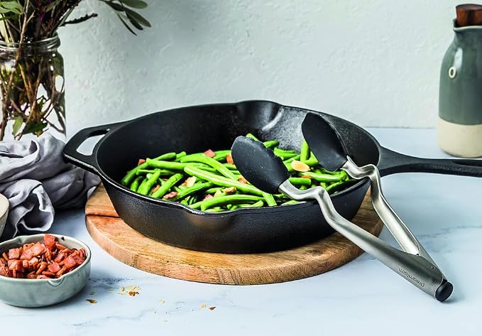 Dreamfarm Clongs Grippy Silicone & Stainless Steel Kitchen Cooking Tongs with Click-Lock Open & Close - 9" Black | Stainless steel, strong-grip non-stick safe tips, one-handed button lock open and close, sit-up handles for mess free benches - Image 2