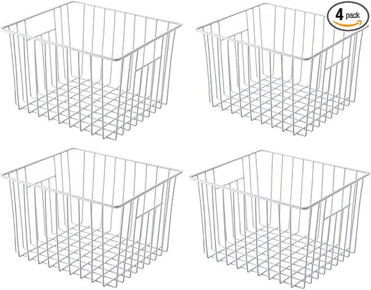 SANNO Freezer Baskets Freezer Wire Storage Basket, Organizer Food Storage Bin with Handles for Cabinets, Pantry, Closets, Bedrooms 11.8" x 11.8" x7" by SANNO