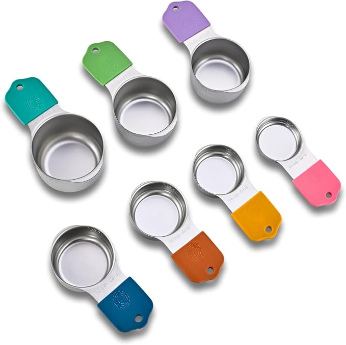 EDELIN Magnetic Measuring Cups and Spoons Set, Stainless Steel 7 cup and 7 spoon with 1 Leveler, 18/8 304 stainless steel (Multicolour 15 sets) - Image 3
