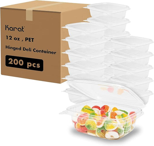 Karat PET Hinged Deli Containers with Lids - Perfect for Pasta Salads, Fruit, Deli Sides, and Home Meal Prep - Clear Plastic Food Containers, Take Out Containers (12oz) by Karat