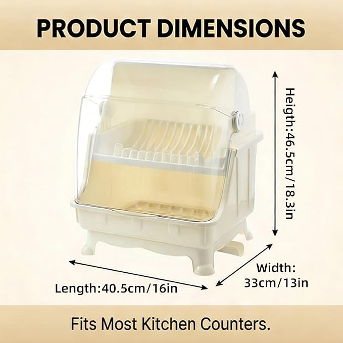 Pilipane Dish Drying Rack, Bottle Dryer Holder with Cover Lid and Removable Drainboard, Utensil and Cup Holder for Kitchen Counter, Dish Dryer Shelf, Medium Size, 16 x 13 x 18.3 Inch (White) - Image 3