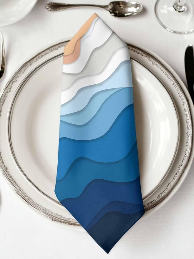 Blue White Sea Waves Cloth Napkins Washable Set of 4, 20 x 20 Inch Reusable Coastal Ombre Abstract Beach Ocean Stripes Dinner Table Napkins Cloth Bulk for Wedding Kitchen Restaurant Hotel Event Party - Image 2