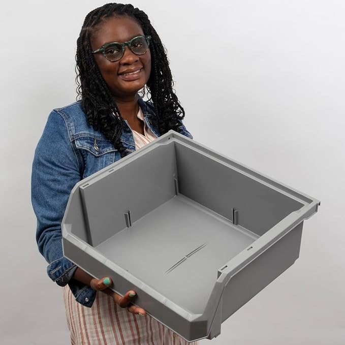 Extra Large Stackable Plastic Storage Bins, 4-Pack, Black | Open-Front Stackable Bins For Garage, Pantry, Closet & Office, 14,8"L X 16,5"W X 7"H, Nests When Empty, Durable Plastic, - Image 2
