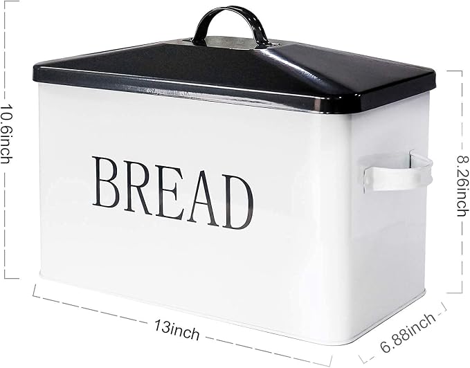 SOTECH Metal Bread Box with Lid for Kitchen Countertop Large Bread Bin kitchen Bread Food Snacks Storage Container Farmhouse BreadBox Grey Lid White Body with Side Handles - Image 3
