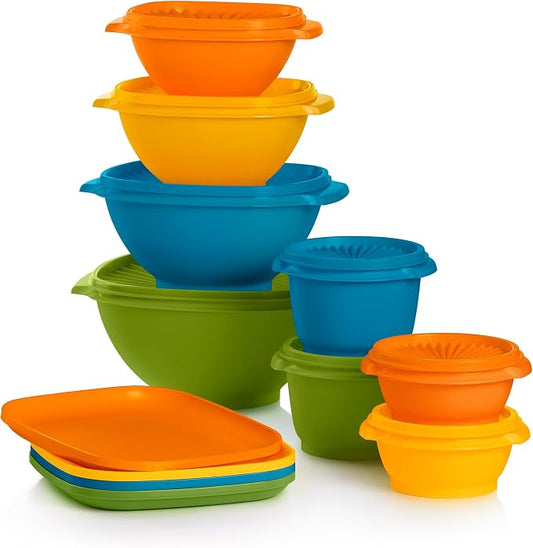 Tupperware Heritage Retro Collection, Bowls & Plates, 20 Piece Food Storage Container Set in Retro Colors, Dishwasher Safe and BPA Free by Tupperware