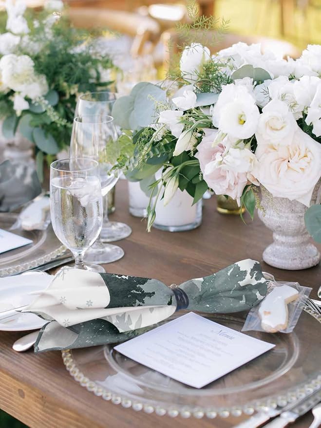 Christmas Cloth Napkins Set of 6, Watercolor Green Xmas Tree Winter Snowflake Dinner Napkins Cloth Washable, Cocktail Napkins Reusable for Wedding, Party, Birthday (20"x20") - Image 4