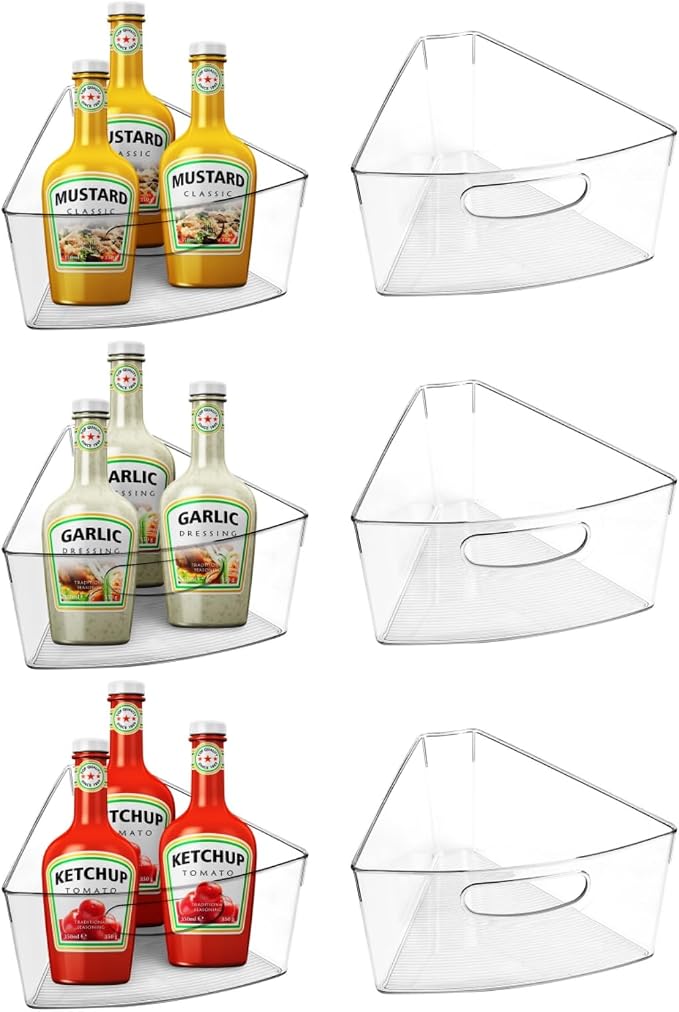 URALFA lazy susan organizer for cabinet, 1/8 Wedge, 6 Pack | Plastic Storage Containers with Non-Slip Pads, Fits 26"/28"/32" Corner, Food Safe & BPA-Free, Stackable Wedge Design by URALFA