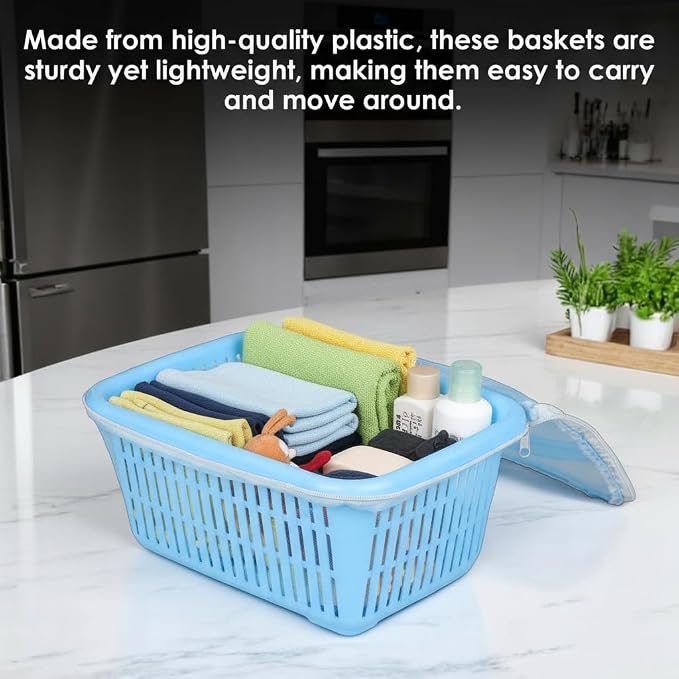 Go Hooked Multipurpose Plastic Storage/Gift Basket With Net Cover | Stylish Basket With Zip Net Cover Pack Of 1 (Blue). - Image 6