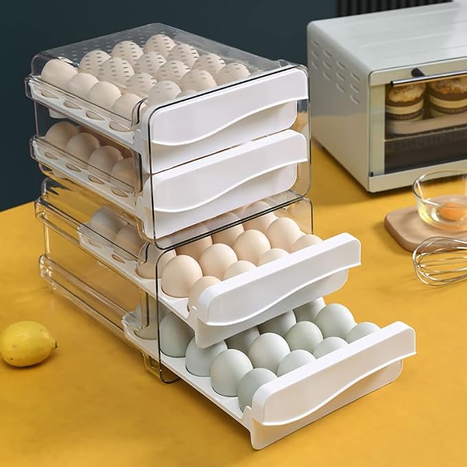 Egg Holder for Refrigerator Egg Storage Container Clear Plastic Fridge Egg Organizer with 2 Drawers 40 Grid - Image 7