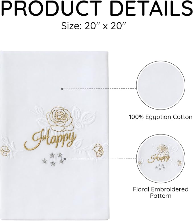 Cloth Napkins Set of 4, 20x20 inch, 100% Egyptian Cotton Hand Embroidered French Knot, Reusable & Machine Washable, Elegant Table Napkins for Dinner, Weddings, Parties (Rose-Happy) - Image 3