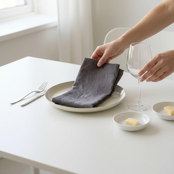 Linen Napkins –100% French Flax – Stonewashed Pure Linen Cloth Napkins - Size 18 Inch x 18 Inch – Set of 4 (Mid Gray) - Image 5