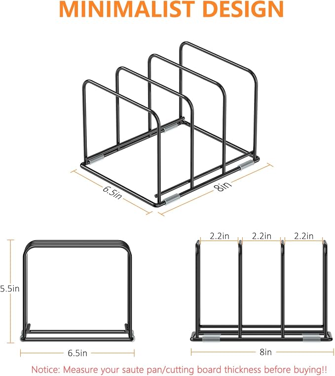 Kitchen Cabinet Organizer - Steel Cookware Rack, Divided Holder with 3 Slots for Skillets, Baking Tray and Chopping Board - Pan Storage (2.2 Inch Width Slots) - Image 2