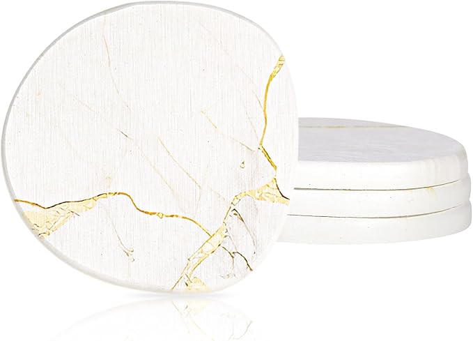 Diatomaceous Earth Coasters Set of 4，Super Absorbent Quick-Dry Heat-Resistant Drink and coffee Coasters, Modern Stone Irregular Design for Kitchen Counter and Coffee Table (White Coaster) by Unknown