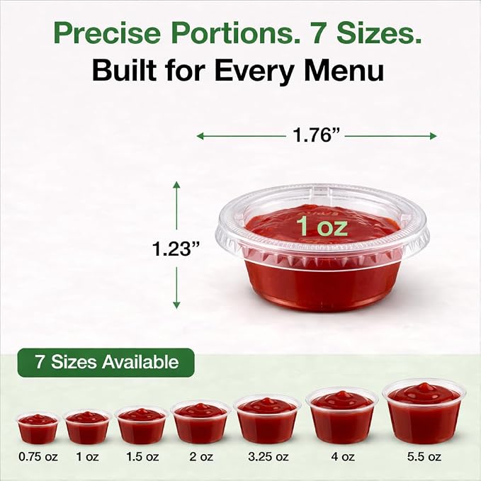 0.75-5.5 oz Plastic Portion Cups with Lids, 100-2000 Count, Dessert Cups with Lids, Jello Shot Cups with Lids, Small Plastic Cups for Salad Dressing & Condiments (1000, 1.0, ounces) - Image 2