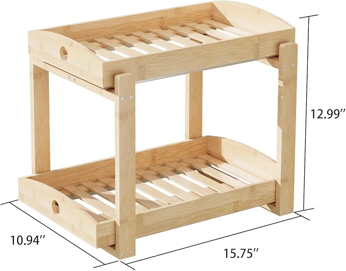 2 Pack Bamboo Under Sink Organizer, 2-Tier Sliding Drawers for Cabinets | Pull-out drawers keep cleaners and tall bottles visible, organized and easy to reach in kitchen or bathroom cabinets - Image 2
