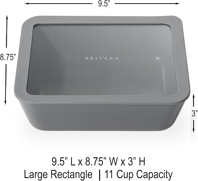 Glass Food Storage Container with Lid, 11-Cup Large Rectangle | Microwave-Safe Airtight Lid, Oven-Safe Ceramic-Coated Glass | Zero Plastic, No PFAS/PFOA/BPA, Reusable [Smoke] - Image 2