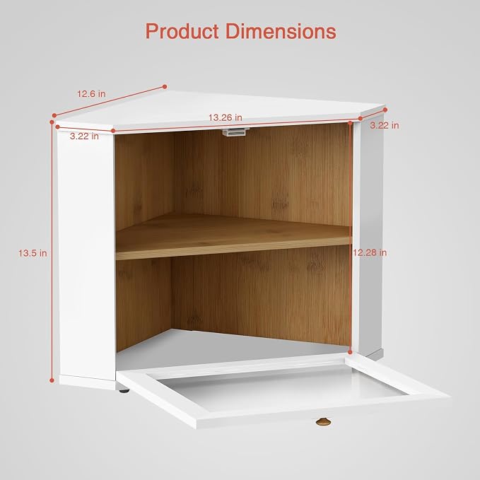 Goozii White Corner Bread Box for Kitchen Countertop, 2 Tier Breadbox for Sourdough Loaf, Modern Bread Storage Container for Island Counter Top Organizer, Cabinet Cupboard Pantry Shelf (Bamboo Wood) - Image 2