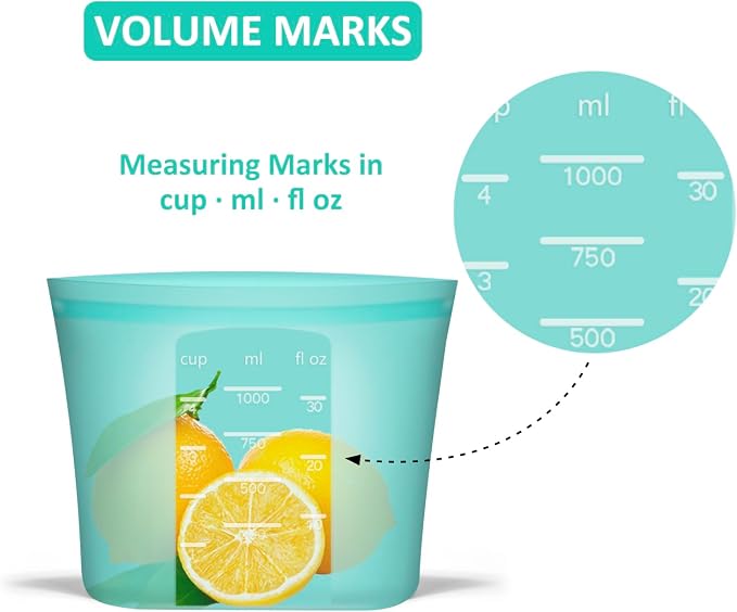 Reusable Food Bags, 8 Pack 100% Silicone Food Storage Bags Stand Up Zip Lock Container, Freezer Microwave Oven Dishwasher Safe, 4 Medium 2 Small 2 Extra Small, Aqua - Image 7