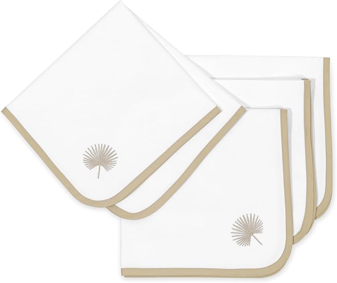 Hofdeco Premium Coastal Cotton Cloth Napkins Set of 4, 20"x20" Washable Dinner Napkins for Events, Weddings, Home Use, Neutral Tan Embroidered Palm Leaf by HofdecoPremium