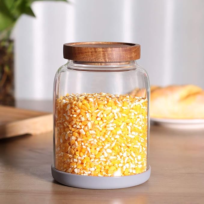 Glass Storage Jars with Airtight Lids, Set of 2 42 FL OZ (1250ml) coffee container with Wooden Lid, Glass Pantry Canister for Beans, Rice, Sugar and etc (6.3 inch high) - Image 3