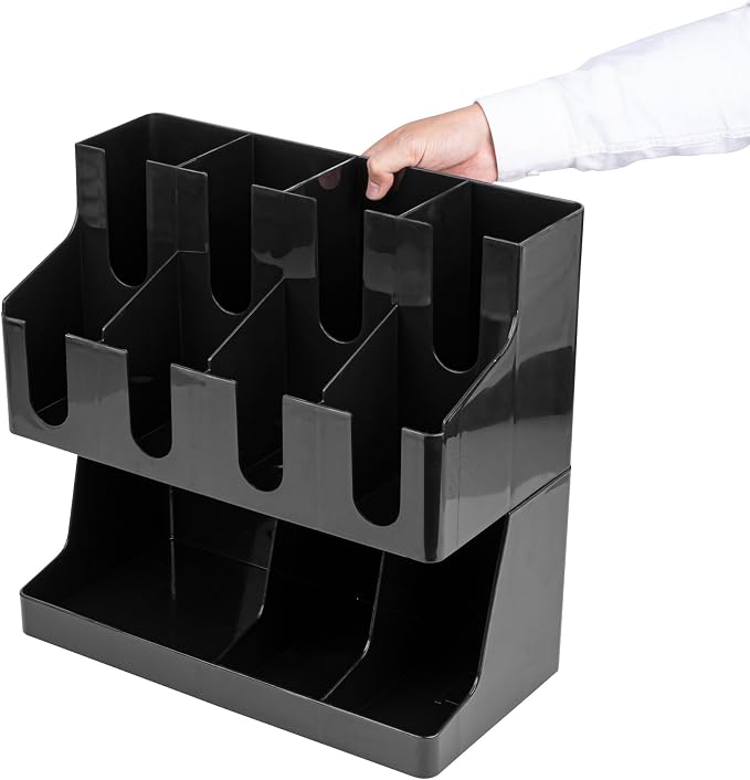 Restaurantware Restpresso Coffee Bar Organizer, 1 Count Durable 11 Compartments, Compact Size, Black Plastic Tabletop Coffee Supplies Organizer For Homes, Office Spaces, Breakrooms, and Lounges - Image 8