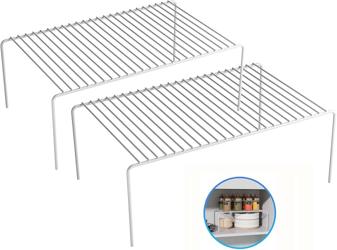 2Pack Cabinet Storage Shelf Rack, 15.7''L x 9.4''W x 5.9''H, White | Spice Rack, Rustproof Metal Wire Kitchen Counter Organizers and Storage, for Cabinet, Plate, Dish, Pantry, Bathroom, Fridge by DPZM