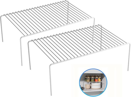 2Pack Cabinet Storage Shelf Rack, 15.7''L x 9.4''W x 5.9''H, White | Spice Rack, Rustproof Metal Wire Kitchen Counter Organizers and Storage, for Cabinet, Plate, Dish, Pantry, Bathroom, Fridge by DPZM