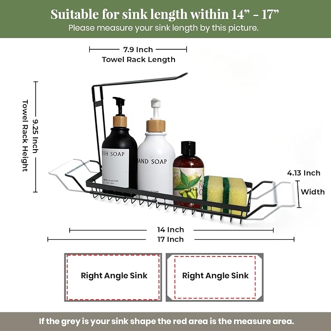 DINEST Expandable Kitchen Sink Caddy Organizer, Stainless Steel Over Sink Sponge, Bottle, Dishcloth, BrushTowel Holder, Rustproof Non-Slip - Small - Image 4