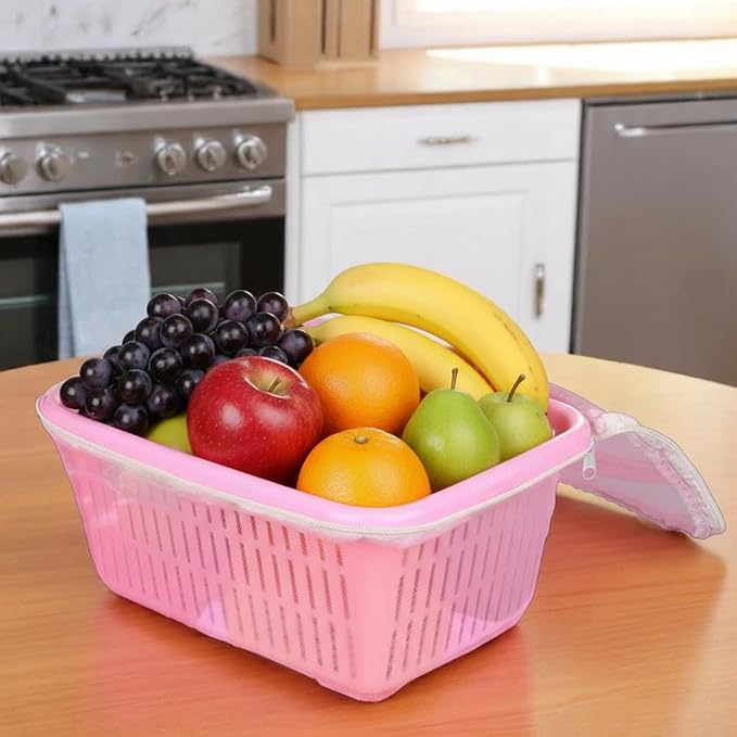 Go Hooked Multipurpose Plastic Storage/Gift Basket With Net Cover | Stylish Basket With Zip Net Cover Pack Of 1 (Pink). by Go+Hooked