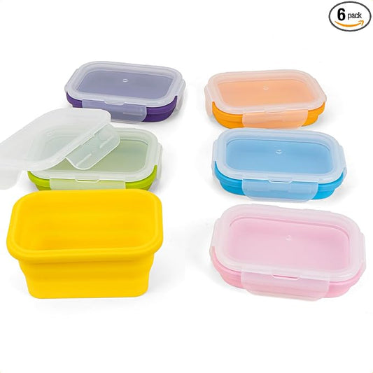 Reusable Silicone Snack Sontainers with Lids, 14oz, Small Collapsible Food Storage Containers for Meal Lunch Small Portion, Stackable, Space Saver for RV, Travel, Microwave Dishwasher Safe, 6 Pack by Annaklin