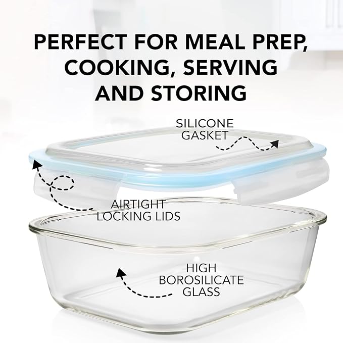 Razab 16 Pc (Set of 8) 30 Oz Glass Meal Prep Containers with Lids, Airtight Large Glass Food Storage Containers, Reusable Leak Proof BPA Free, Freezer to Oven and Dishwasher Safe - Image 7