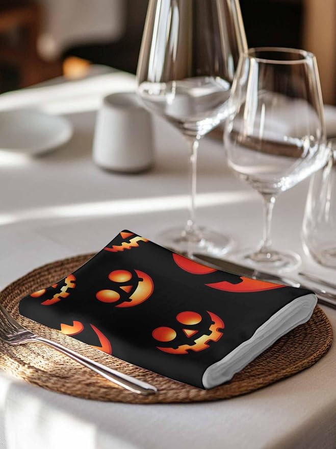 Halloween Cloth Napkins Set of 8 - Washable Dinner Napkins Reusable Table Napkins for Home Party Weeding Dining Table Setting Decoration,Black Orange Horro Skull Pumpkins Fall Holiday Oversized - Image 5