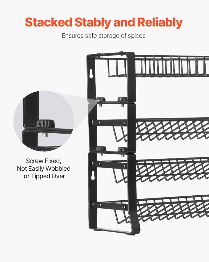 VEVOR Detachable Spice Rack Organizer for Cabinet, 4 Tie Stackable Seasoning Organizer, Spice Jars Kitchen Storage for Countertop Kitchen Pantry Cupboard, 15.8x10.7 in - Image 3